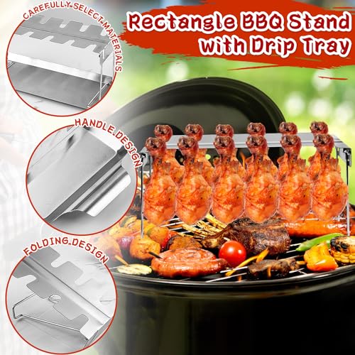 xinrongda Hähnchenschenkel Halter Grill Zubehör für Backofen & Grill, Hähnchenkeulenhalter mit Auffangschale, Hähnchen Grill Ständer & BBQ Rack, Grillzubehör Männer Geschenk