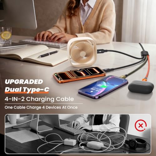 Image of 4 in 1 Multi Charging Cable, Charging Cords for Multiple Devices 2Pack 5FT | USB Cable, Universal Phone Charger Cord with Dual Type-C /IP /Micro USB, Support Carplay, Travel Essentials&Camping Essentials