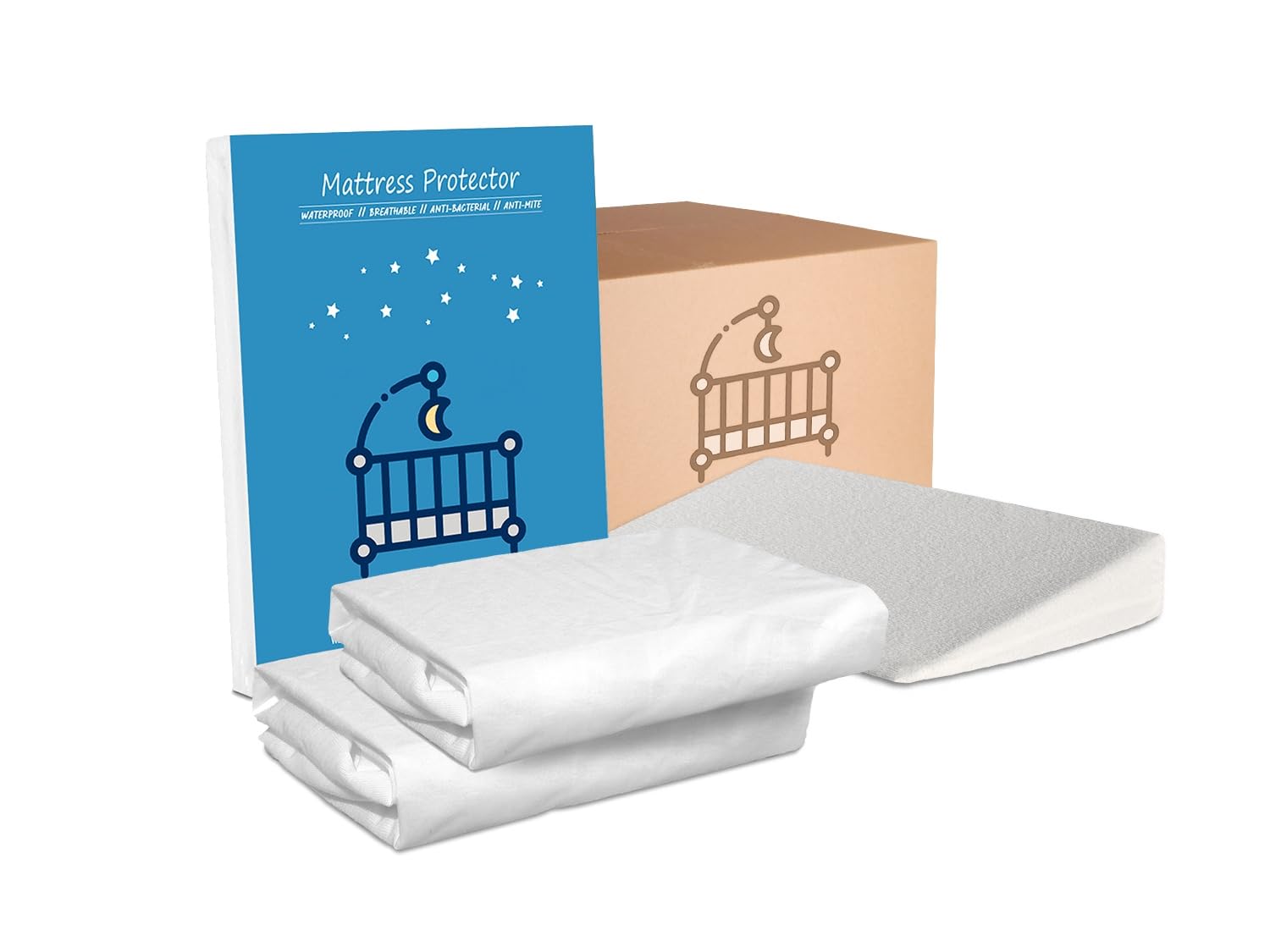 DORMISSIMO Pack 2 sábanas Protectoras 60x120 cm + cuña elevadora (Limita el reflujo y la regurgitación – Reduce la congestión Nasal y los cólicos)