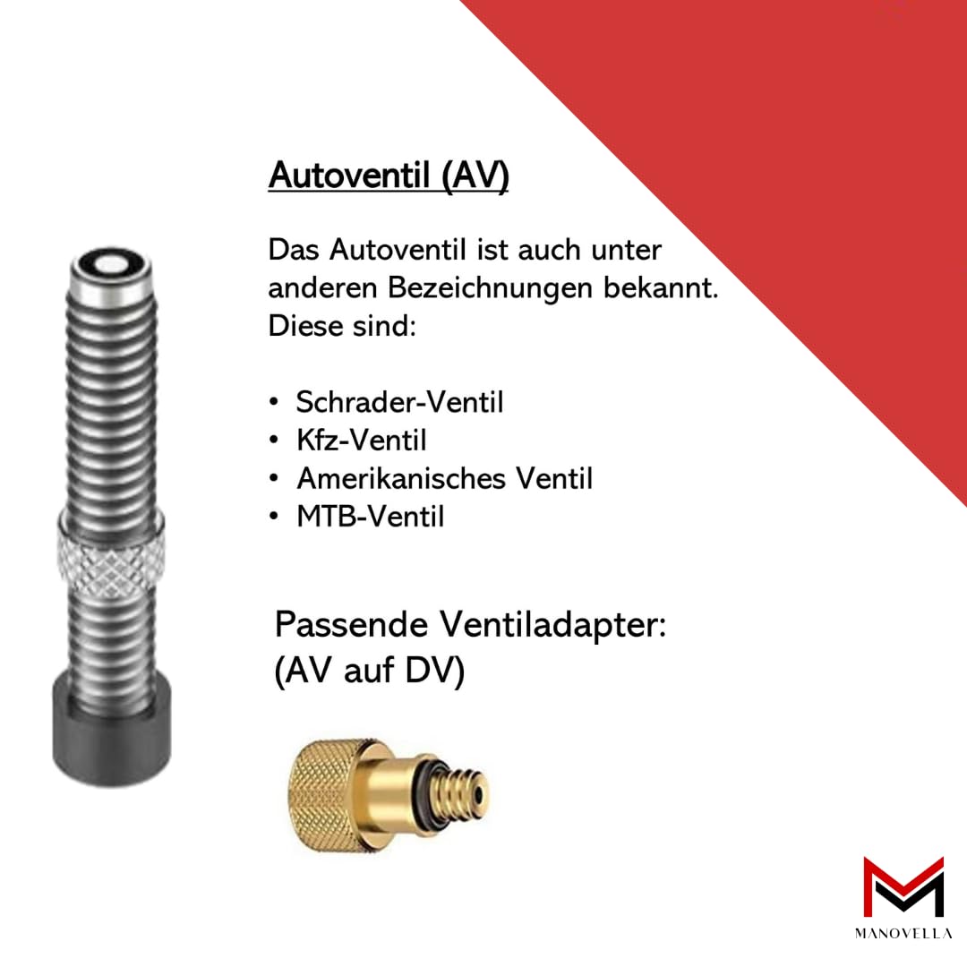 Manovella Set di adattatori per valvola bicicletta – 3 pezzi per Presta (SV), Dunlop (DV), Schrader (AV) – con anello di tenuta – per bici da strada, MTB & City Bike