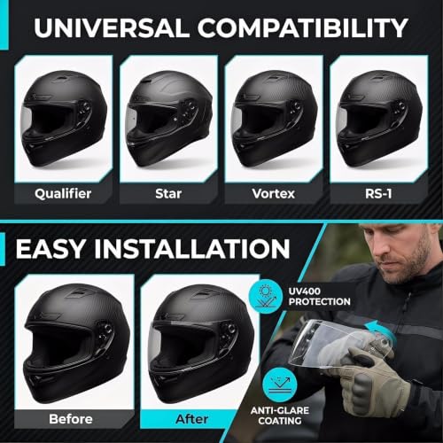 Image of PSLER Shatterproof Helmet Visor for Bell Qualifier,Silver-Mirror | Impact-Resistant ,UV400 Protection, Motorcycle Tinted Face Shield Replacement for Bell Qualifier /Star /Vortex /RS-1 /Revolver