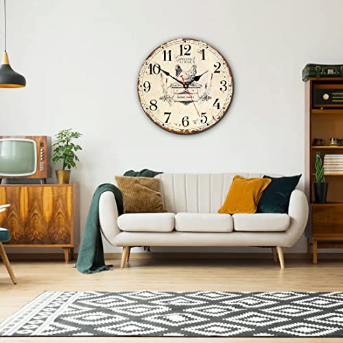 Toudorp 991907270059 Rustic Wall Clock French Country Vintage 14 Inch Wall Clock Battery Operated Silent Non-Ticking Wooden Wall Clock Retro Arabic Numerals Animal Style Wall Clock thumb #5
