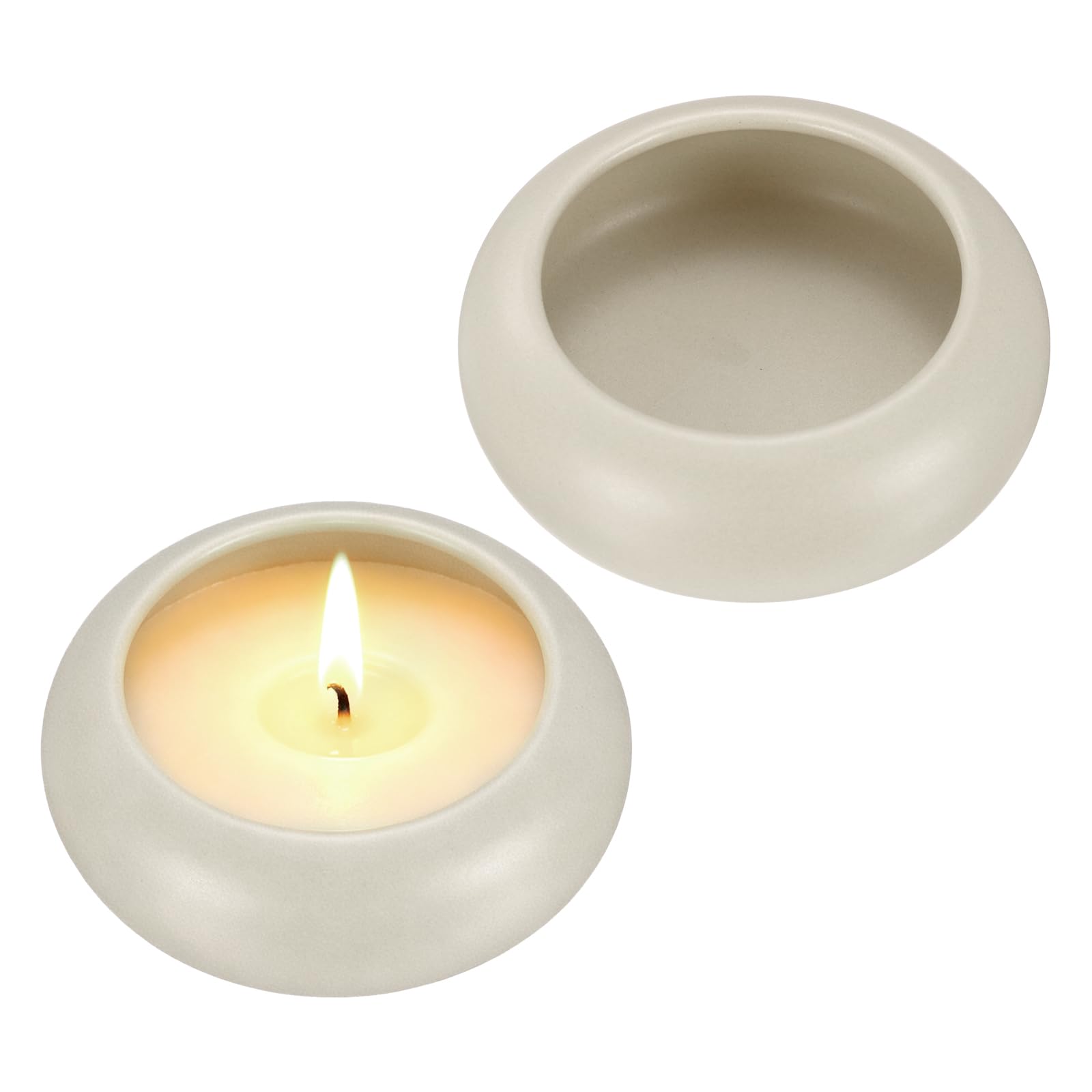 sourcing map 2Pcs Pebble Tea Light Candle Holder, 3cm Height Tealight Candle Holder Handcrafted Ceramic Decorative Calming Home Decor Accent for Table Centerpiece Wedding, Gray