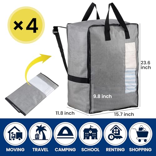 Image of TAILI 4 Pack Gray Moving Bags W /Adjustable Backpack Straps,Moving Supplies
