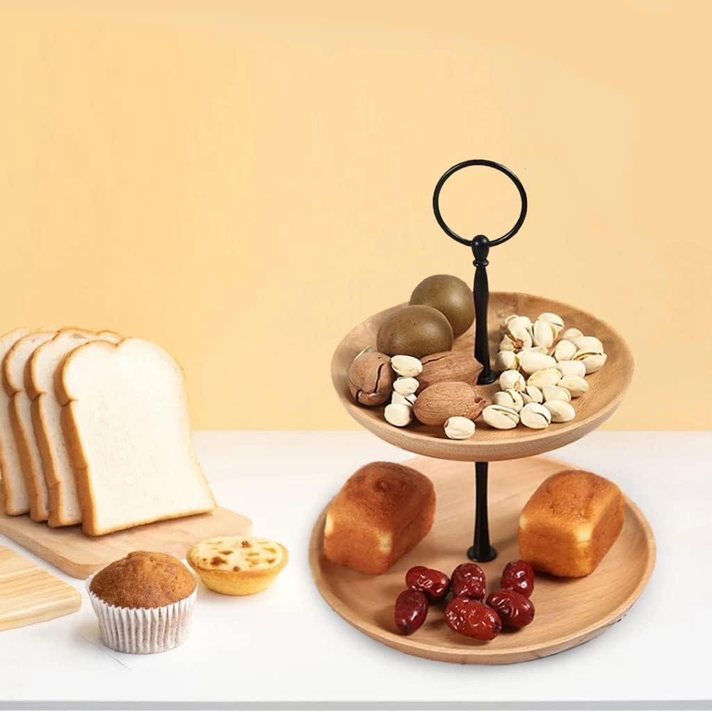 FMURY Fruit Storage Macaron Plates Snack Tray Wood Cake Stand Layer European Snacks Dessert for Living Room Iron Frame