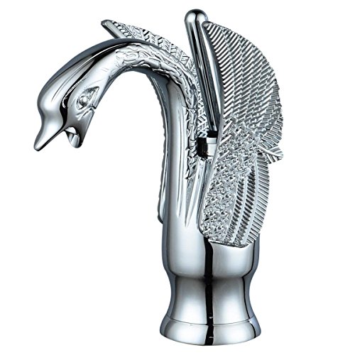 GGStudy Chrome Bathroom Faucet Swan Shape Single Handle One Hole Bathroom Vanity Faucet Basin Tap Deck Mount Lavatory