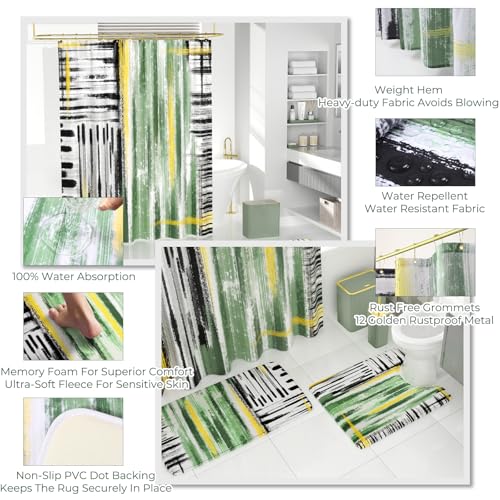 InnJoey Bathroom Set - Bathroom Accessory Set, Sage Green Bathroom Set, 26PC Bathroom Sets with Shower Curtain and Rugs, Toilet Brush, Trash Can, Qtip Holder & Bathroom Soap Dispenser Set