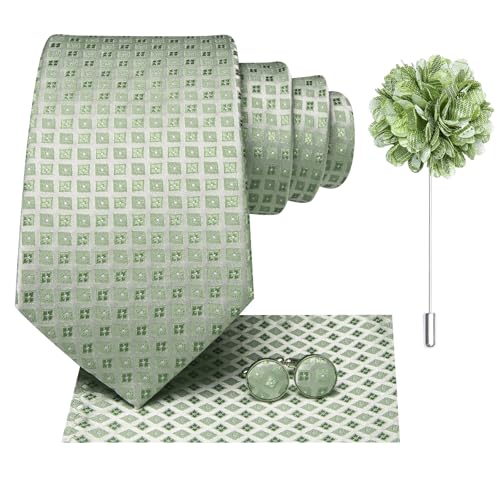 Image of Dubulle Mens Tie and Lapel Pin Paisley Striped Floral Necktie for Men Pocket Square Cufflinks 4PCS Set Wedding Party