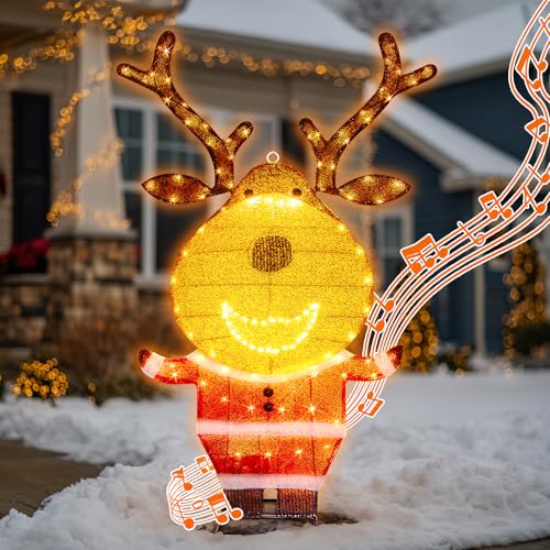 PEIDUO Reindeer Christmas Decor, Lighted Deer Christmas Decorations Outdoor with 146 Lights, Motion...