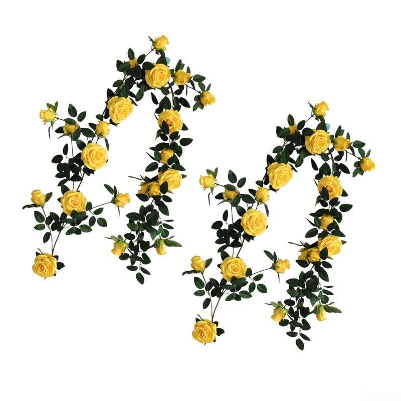 Guirnalda de rosas artificiales, 2 piezas de vides colgantes de rosas amarillas falsas para decoración de boda para interiores y exteriores
