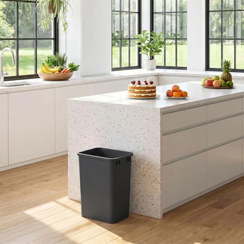 Image of 35 Quart Plastic Trash Can, Under Cabinet Waste Bin, 4-Pack | 35QT Kitchen Trash Can, Sturdy and Lightweight Slim Trash Can, Trash Cans for Kitchen, Workspace, Bathroom, Office, Black