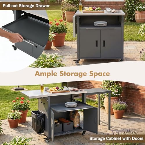 Image of Merax 73.8 inch Outdoor Kitchen Island with Dual Foldable Grill Table, Gray