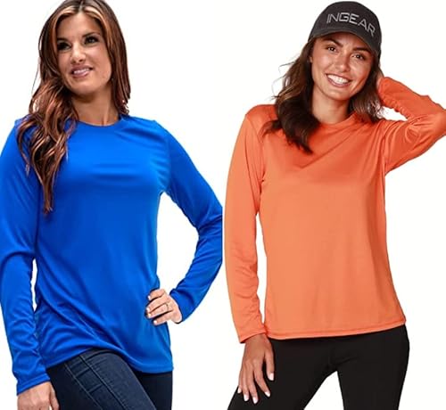 Camiseta UV Protection Feminina UV50+ Tecido Ice Dry Fit, Controla Temperatura (Azul-Laranja, G)