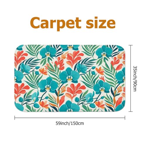 Tapis orchidée et feuille tropicale 90x150 cm turquoise éponge