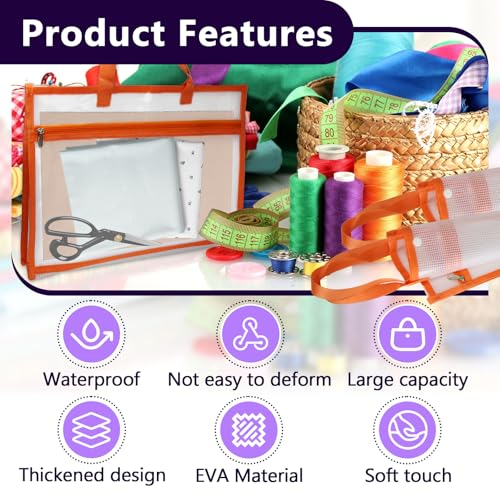 Image of 2 Pcs Portable Project Bags for Quilting Knitting, Stitching and Embroidery Projects Storage, Sew Project Bag with Zipper and Double Pockets, Transparent Mesh Sewing Project Bag for Crafter