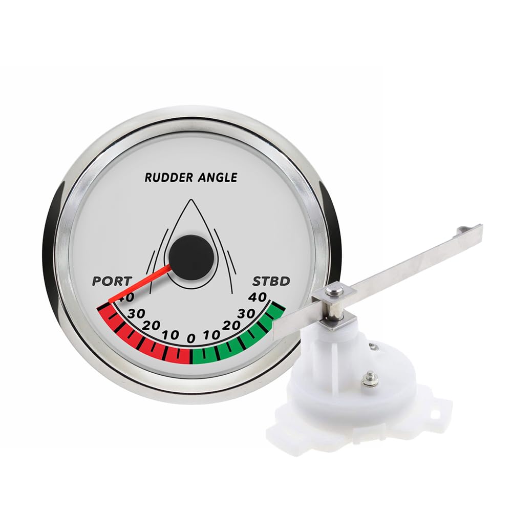 ELING 85 mm Ruderwinkel-Anzeige-Messgerät, 0–190 Ohm, mit Gegensensor, 9–32 V mit Hintergrundbeleuchtung (UP-Weiß und Edelstahl)