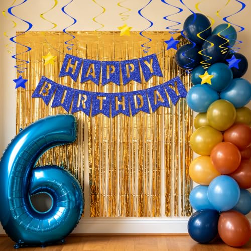 Image of BEISHIDA Blue Gold Happy Birthday Banner with Stars for Kids Women Men Birthday Decor