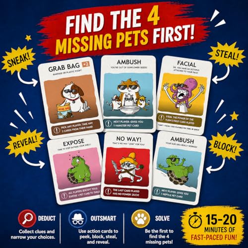 Clue-Style Mystery Game to Find the Missing Pets | Funny Deduction Party Game for Teens & Adults | Teen Game Night | 2–5 Players, 15–20 Min - Image 3