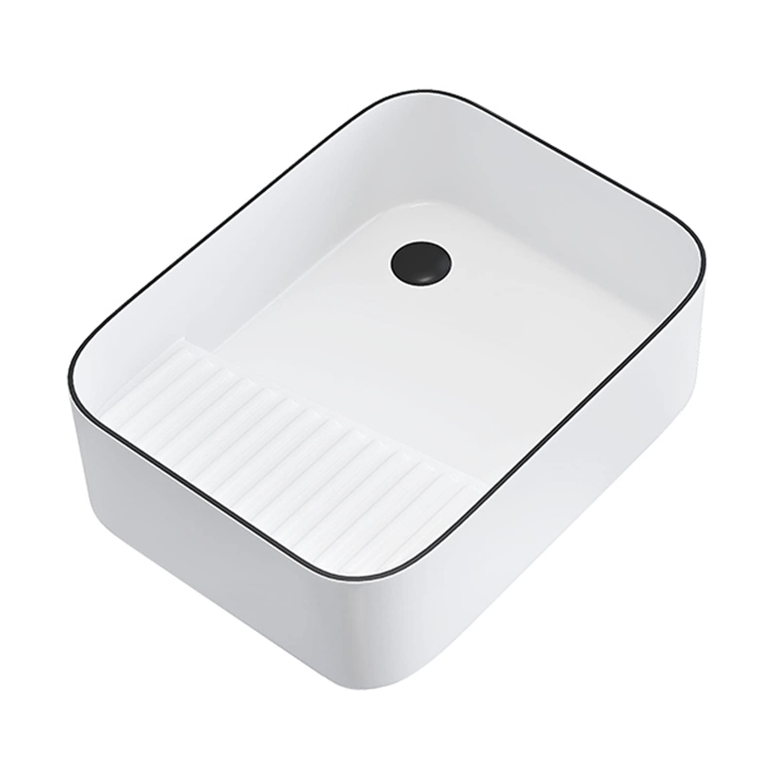 Sjdopulse Brass Countertop Wash Basin 20"X15" White Ceramic With Black Rim Rectangular Porcelain Countertop Countertop Washbasin Modern Art Bathroom S