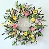 Spring Wreaths for Front Door 22 Inch Eucalyptus Wreath with Hello Sign Colorful Little Daisies and Winter Jasmine Spring Summer Decoration HomeWindowFarmhouseIndoor and Outdoor