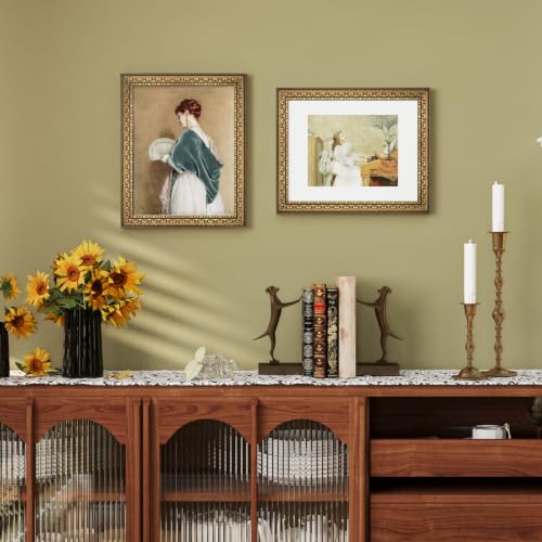 Image of 11x14 Vintage Picture Frames, Antique Picture Frame with White Mat for 8x10 Picture, Gold Frame for Wall Decor, 2 Pack Ornate Picture Frame, Gold