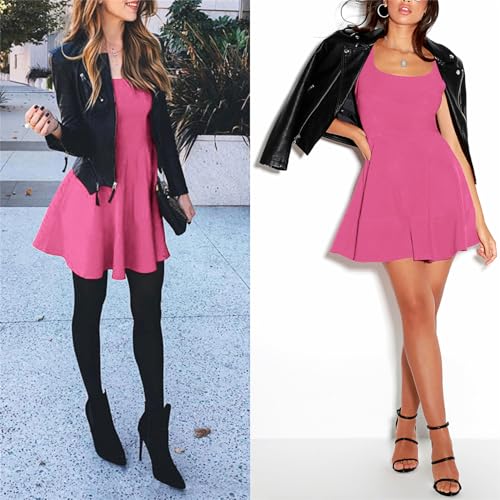 Image of FANCYINN Women's Short V-Back Dress U-Neck Inslace Hem Wide Straps Tank Mini Skater Cocktail Dresses