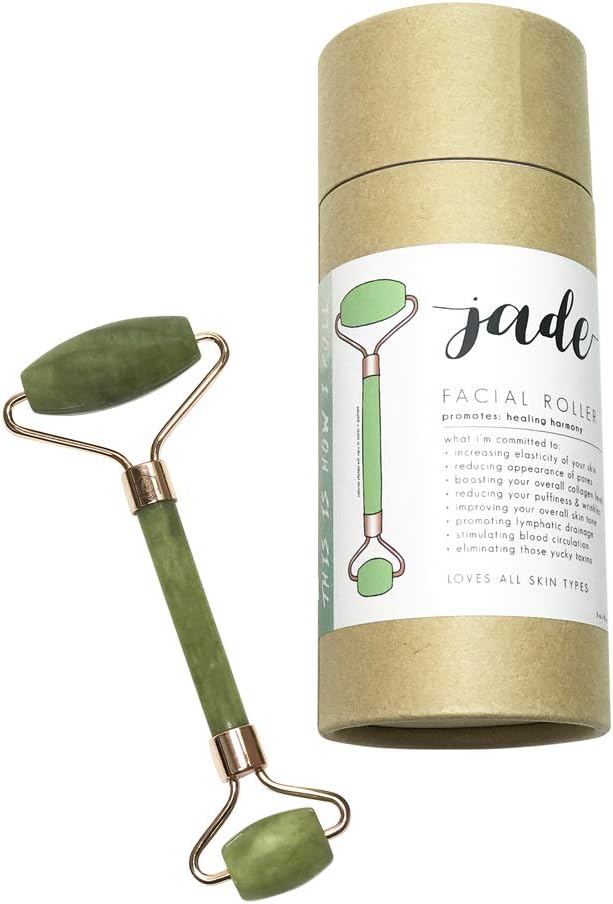 Premium Jade Facial Roller - New Version 100% Natural Jade Roller for Face Double Next Healing Slimming Massager Anti Aging Skin Tool (Jade)