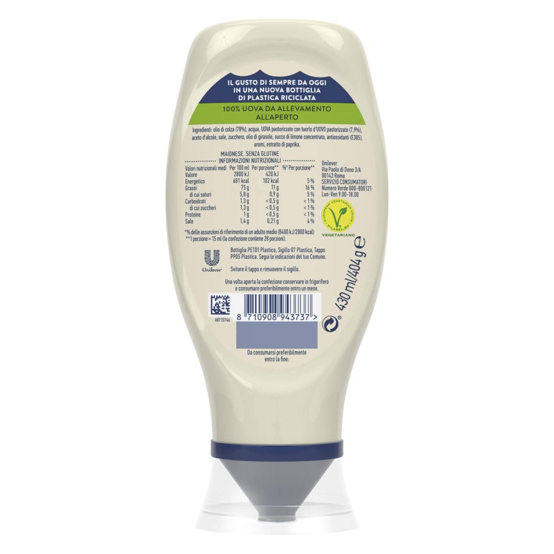 Hellmann's Maionese in Confezione Top Down, Maxiformato, 8 Pezzi da 430ml