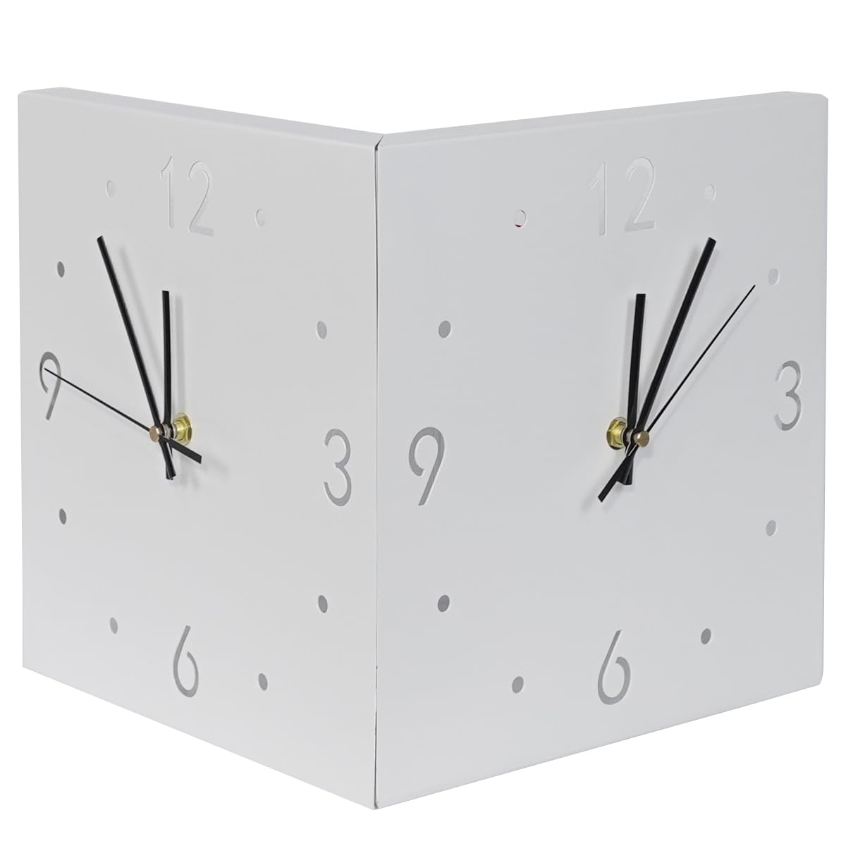 Horloge d'angle double face carrée en métal avec LED pour salon et bureau