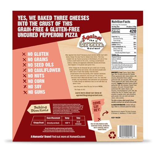 Image of Against the Grain Gluten-Free Pepperoni Original Crust Pizza, No Grains, Seed Oils, Preservatives, or Gums, Frozen, Family Size (24 oz)
