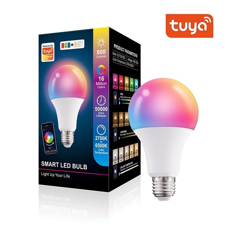 Smart WiFi LED Bulb RGB + Adjustable White, 10W, 780LM, Works with Alexa & Google, App-Controlled, E27 Base, Energy Efficient, 16M Colors, Voice Control, Long Lifespan - Image 3