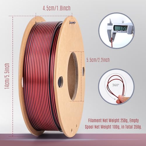Image of Silk Dual Color PLA+ 3D Printer Filament 250g, Mini Spool, Black+Red, 1.75mm