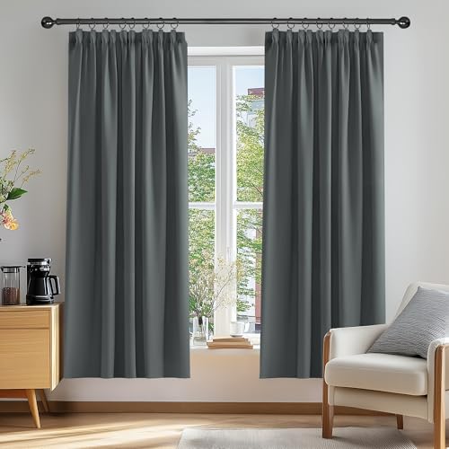 Deconovo Super Soft Pencil Pleat Curtains Thermal Insulated Blackout Curtains for Kids Bedroom 66 x 72 Dark Grey 2 Panels