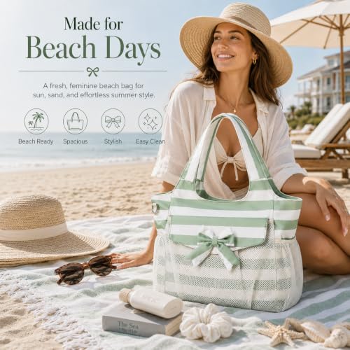 Image of LEDAOU Large Beach Bag Women Waterproof Sandproof Zipper Beach Tote Pool Bag for Swim Gym Grocery Travel with Wet Pocket