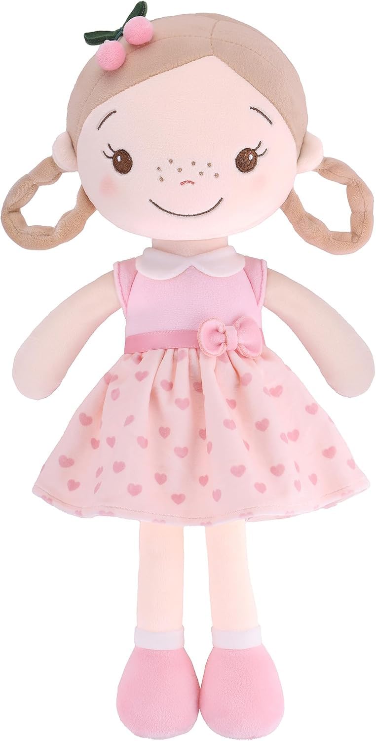GAGAKU Bambola di stoffa morbida 40 cm Bambole angelo custode, regalo per battesimo per bambine, peluche portafortuna per bambini dai 3 ai 5 anni - Ragazza Ciliegia