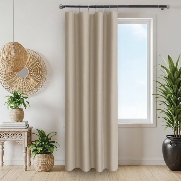 Image of Urban Space Blackout Lining Curtain for Door, Polyester Door Curtains Lining Panel 48 inch x 78 inch, Extra 70% Sun & Heat Blocking Curtains with 8 Steel Rings, 1 Peice (Beige, 7 Feet)
