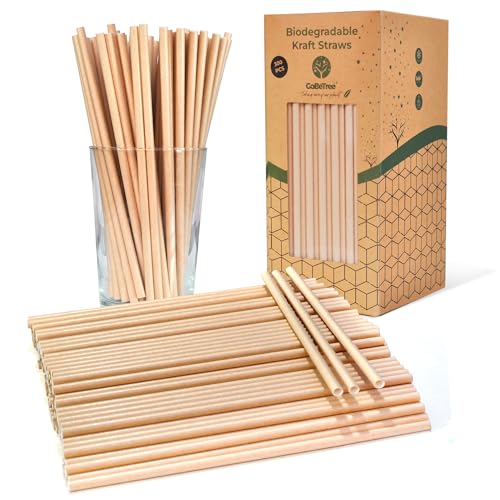 300 cannucce di carta biodegradabile color kraft, cannucce monouso ecologiche e compostabili. Cannucce per feste, compleanni e celebrazioni. Bevande calde e fredde.