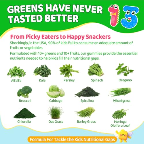 Kids Multivitamin Gummies + Super Greens, w/20+ Veggie Fruit, Prebiotics - Image 3