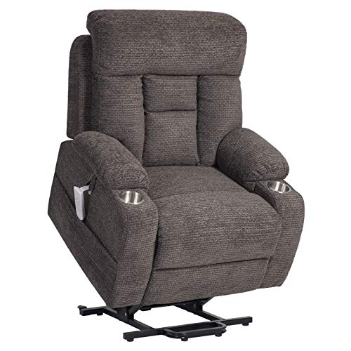 Irene House 9181 Three Motor Lift Recliner Chairs for Elderly with Lumber Support Motor Power Infinite Position Lift Chair Electric Recliner Chair with Cup Holder Side Pocket(Brown Chenille)