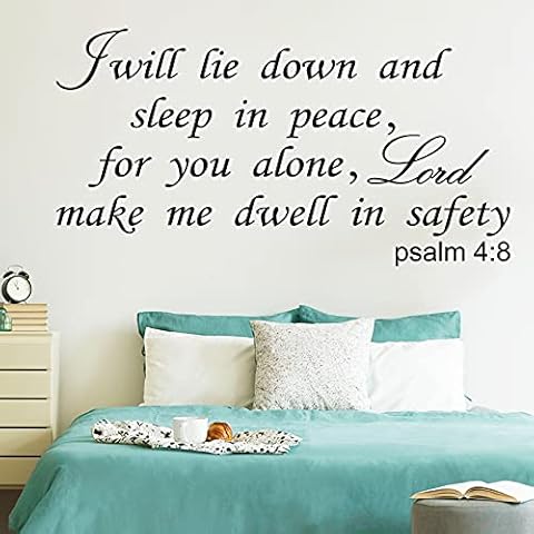 I Will Lie Down and Sleep in Peace for You Alone Lord Make Me Dwell in Safety Wall Decals Bible Verse Religious Quotes Scripture Bedroom Christian Home Art Decor Vinyl Stickers Cover