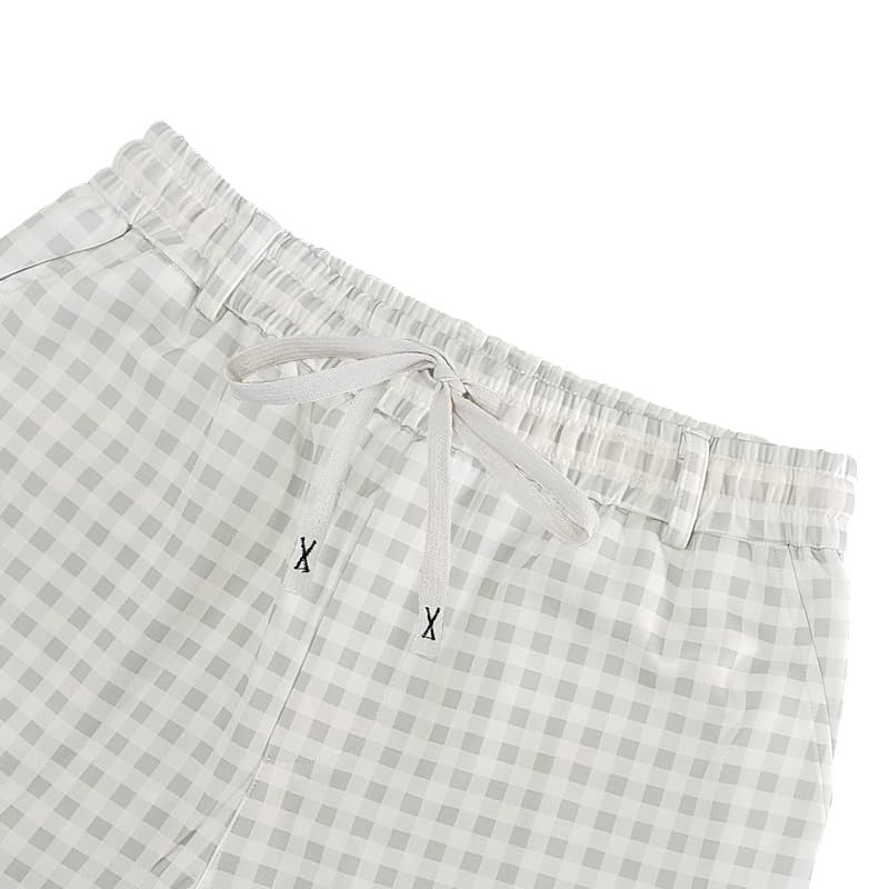 Mens Plaid Regular Fit Drawstring Pants Stretch Comfy Trousers with Pockets Casual Straight Leg Lightweight Outfits4