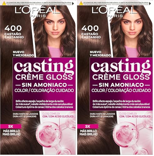 L'Oreal Paris Casting Creme Gloss Coloración sin Amoniaco, Tono 400, Castaño, 1 Unidad (Paquete de 2)