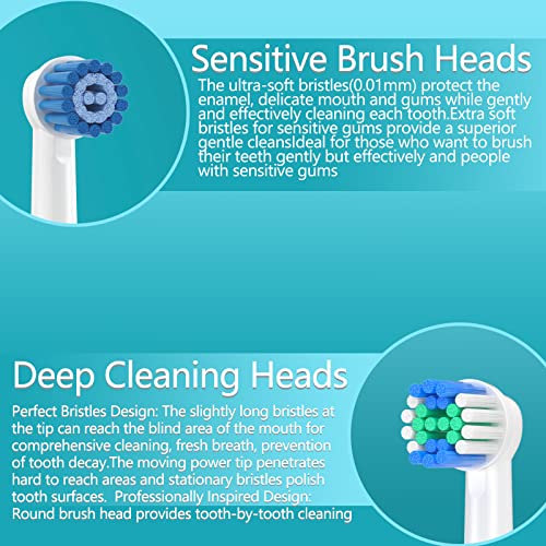 Image of KHBD 16 Pack Replacement Heads for Oral B Braun- Includes 4 Sensitive Brush, 4 Precision Brush, 4 Deep Cleaning, 4 Floss Cleaning Toothbrush Heads