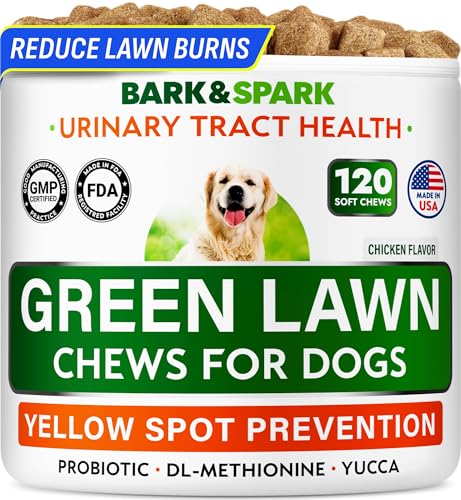 BARK&SPARK Green Grass Chews - Dog Pee Grass Spot Saver Caused by Dog Urine - Urine Neutralizer for Lawn, Gut Health Probiotics & Enzymes, Lawn Burn from Pee, Grass Burn Spot Chews Rocks