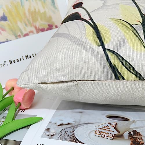 QUALKNOY Set of 4 Cushion Covers 18"x18" Red Flower Linen Modern Art Decorative Throw Pillow cases 45 x 45cm for Living Room Sofa Outdoor Pillowcases - Image 4
