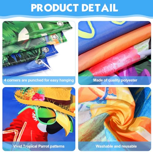 Mixweer It's 5 O' Clock Somewhere Summer Backdrop Tropical Parrot Banner Beach Hawaii Decoration Polyester Background Nautical Cocktails Drinks Bar Party Supplies Holiday Photo Booth Prop (Sunset) by Mixweer - Image 3