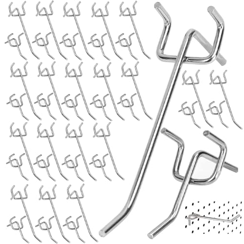 Kiuiom Accessoires pour Panneaux Perforés, Crochet Mural Perforé, 40PCS Crochet pour Panneau Perforé, Crochets Muraux Métal Crochets Support Affichage Mural Panneau Perforé Organisateur d'Outil