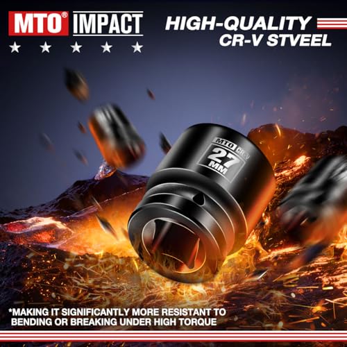 Image of MTO 1 /2 inch Drive 27mm Shallow Impact Socket, 6-Point Metric Socket for Automotive Maintaince, CR-V Steel Meets ANSI Standards