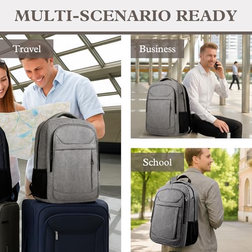 Image of 18.4 inch Large Laptop Backpack, Travel Backpack for Men Women, Gray | Airline Approved, 45L Extra-Large Storage, Water-Resistant, Anti-Theft Pocket, Luggage Strap for Travel College Business