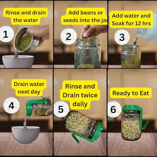 Image of Hygienic Transparent Greengrow Glass Sprout Maker Jar with 40 E Recipe Book, BPA-Free with 300-Hole Mesh Lid for Airflow, Odor-Free, sprout maker For Living Healthy Life - 720ml